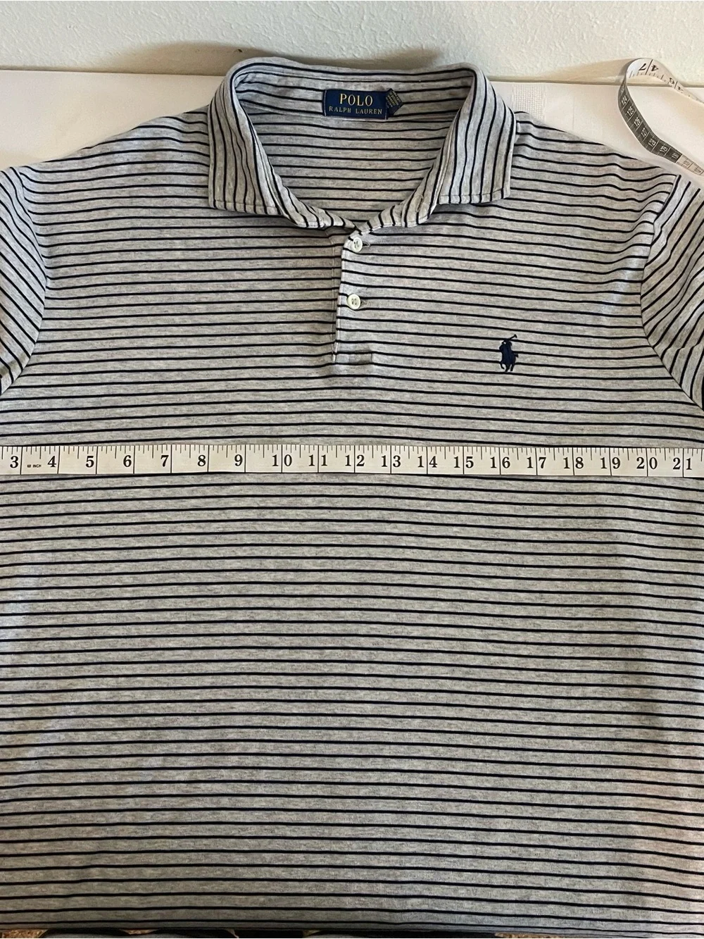Ralph Lauren Gray Polo with Navy Stripe Detail